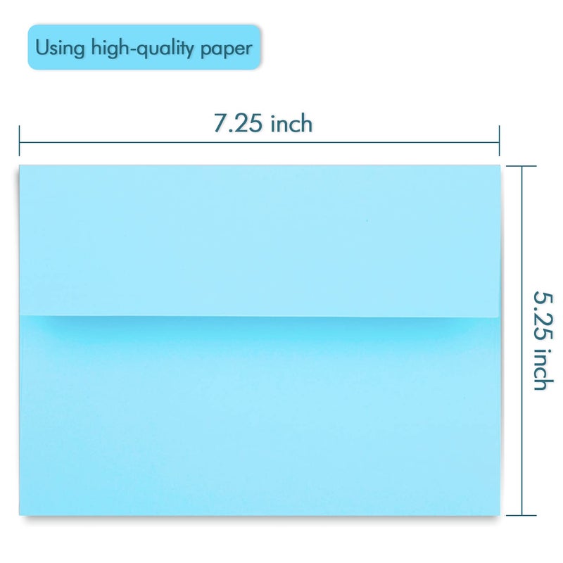 AZAZA 100 Pack A7 Baby Blue Invitation 5x7 Envelopes - Self Seal, Square Flap,Perfect for Baby Shower, 5x7 Cards, Weddings, Birthday, Invitations, Graduation, 5.25 x 7.25 Inches (Baby Blue) - Image 2